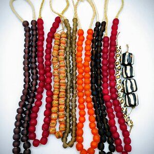 Detash beads lot: 9 strands brown, red, orange, black & white